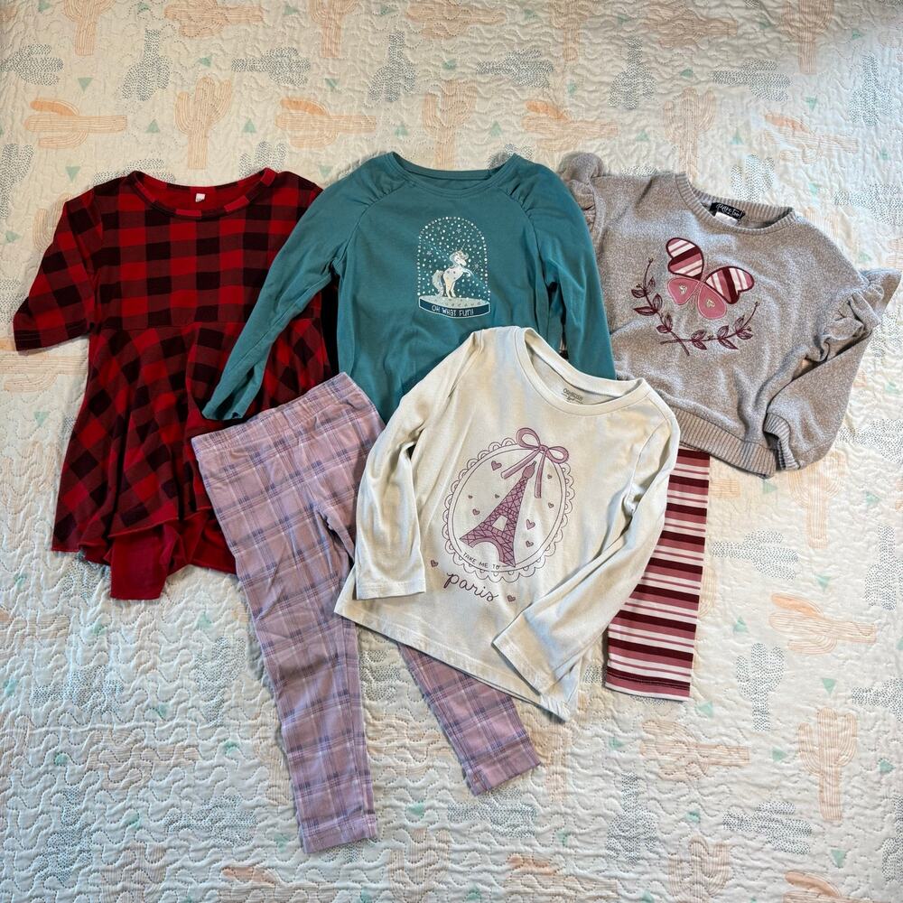 Girls 4T Fall Winter Outfit Bundle OshKosh Plaid Tunic Leggings Lot